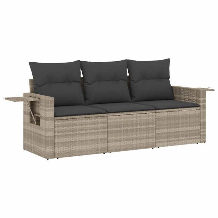 SALE 2026Meuble dExtérieur - canapés et Table dExtérieure Gris - Salon de jardin avec coussins 3 pcs gris clair résine tressée