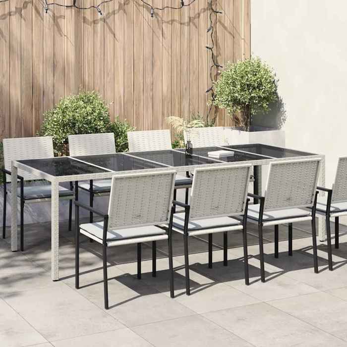 Soldes printemps Table terrasse - Blanc - Table de jardin - 1 PC - blanc 250x100x75 cm résine tressée verre - trempé T233