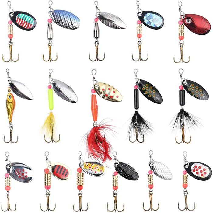 Cuillères de Pêche Spinner Leurres 16PCS Cuillere Peches Truite en Métal Leurres de Pêche Multicolores Leurre 16 pièces