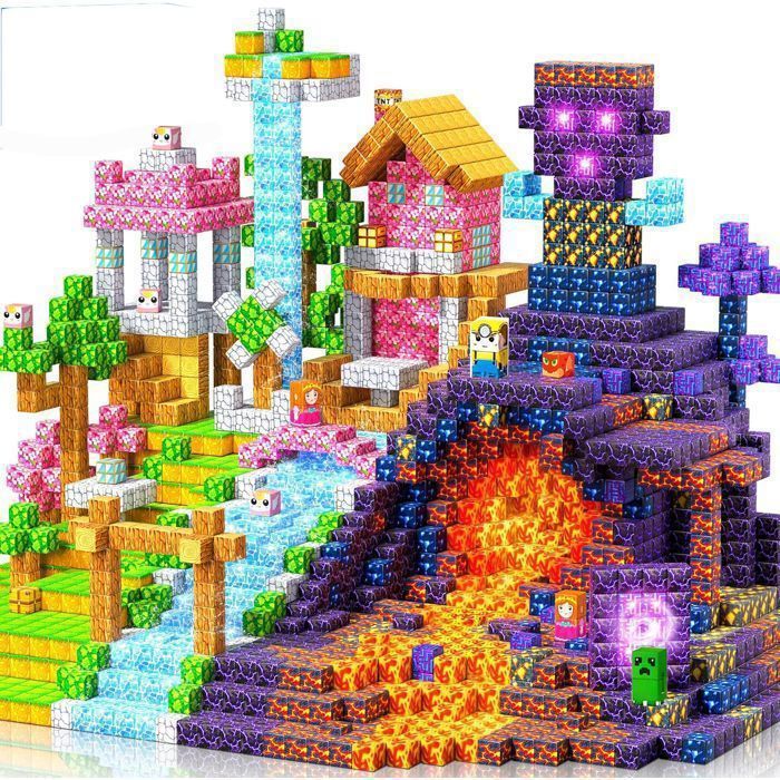 Blocs De Construction Magnétiques 200 Pièces – Jouet STEM Créatif – 3 Thèmes (Sakura, Forêt, Volcan) – Dès 3 Ans