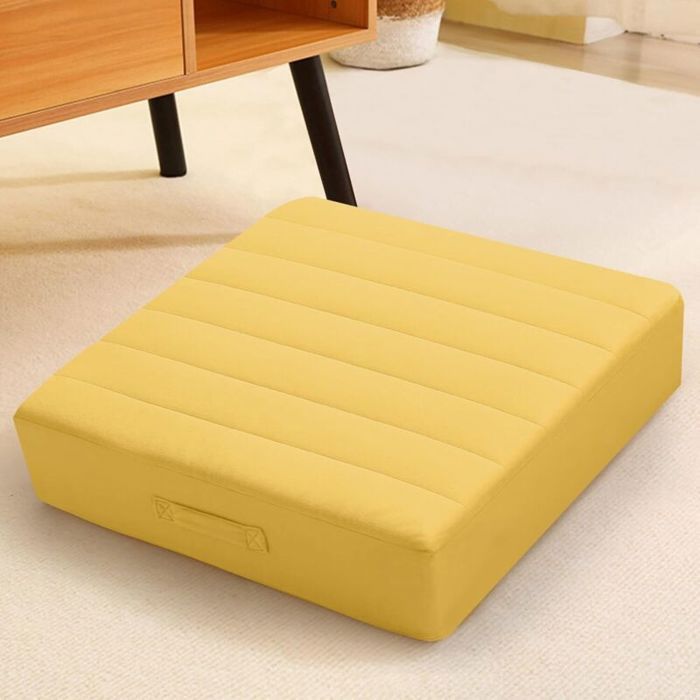 Grand coussin de sol carré coussin de méditation jaune avec mousse épaisse et housse lavable touffetée douce grand siège de sol