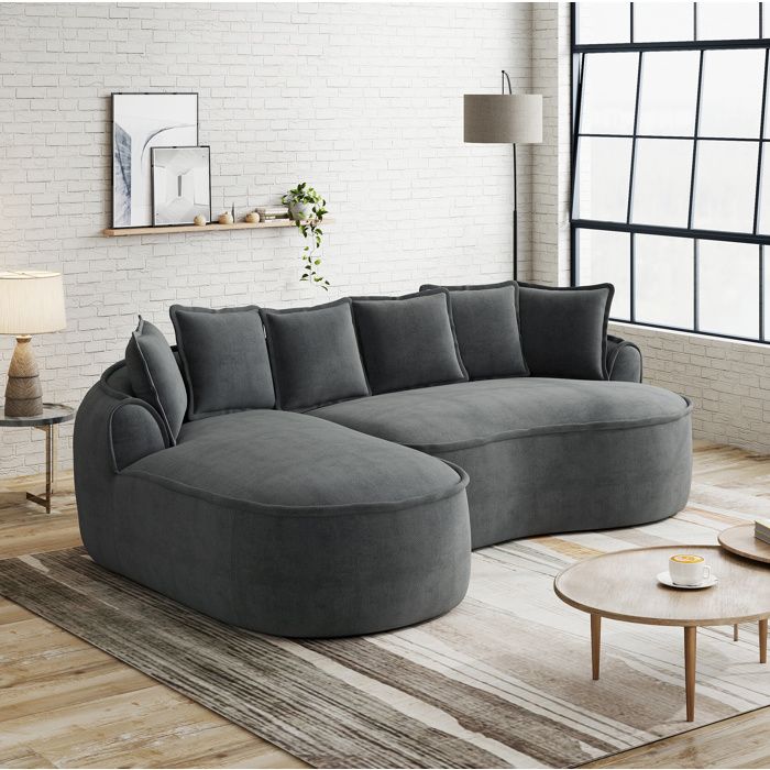 Canapé modulaire sans cadre en chenille grise avec méridienne