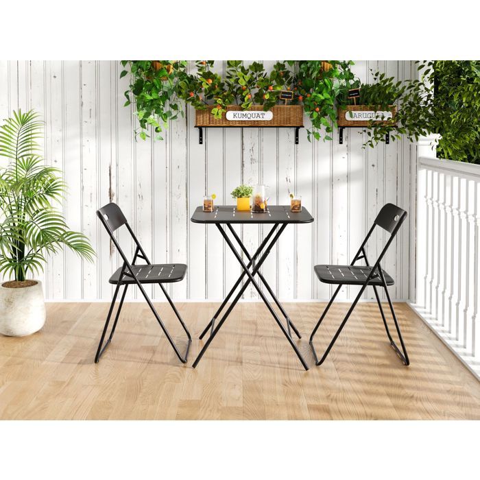 Salon de jardin - SOGEU - 3 pièces pliant - E-coating résistant aux intempéries - Acier - Noir