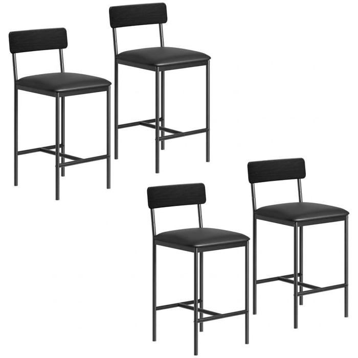 Lot de 4 tabourets de bartabouret haut ergonomiques rembourrés à hauteur de comptoirdossier et repose-pieds structure en acier