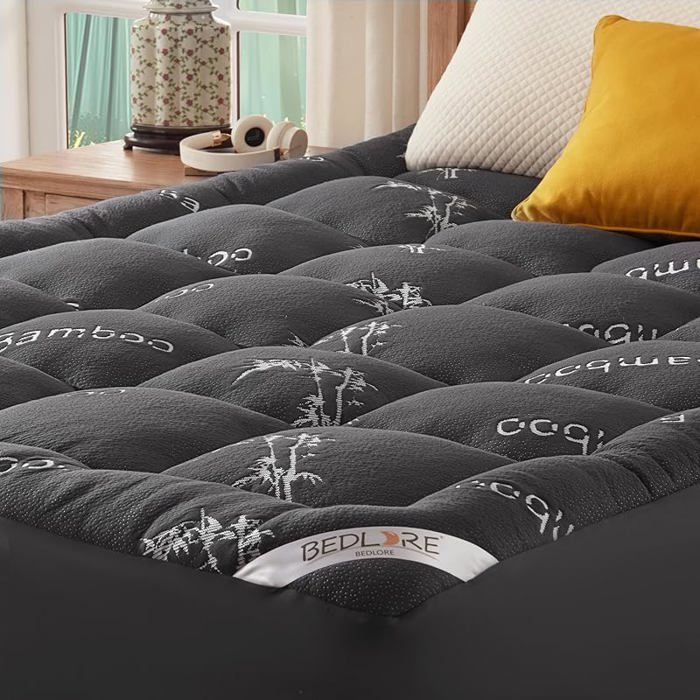 Surmatelas 90x200u202Fcm Matelassé sur Matelas 1 Personne Rafraichissant en Viscose de Bambou 90x200x30 Gris Foncé