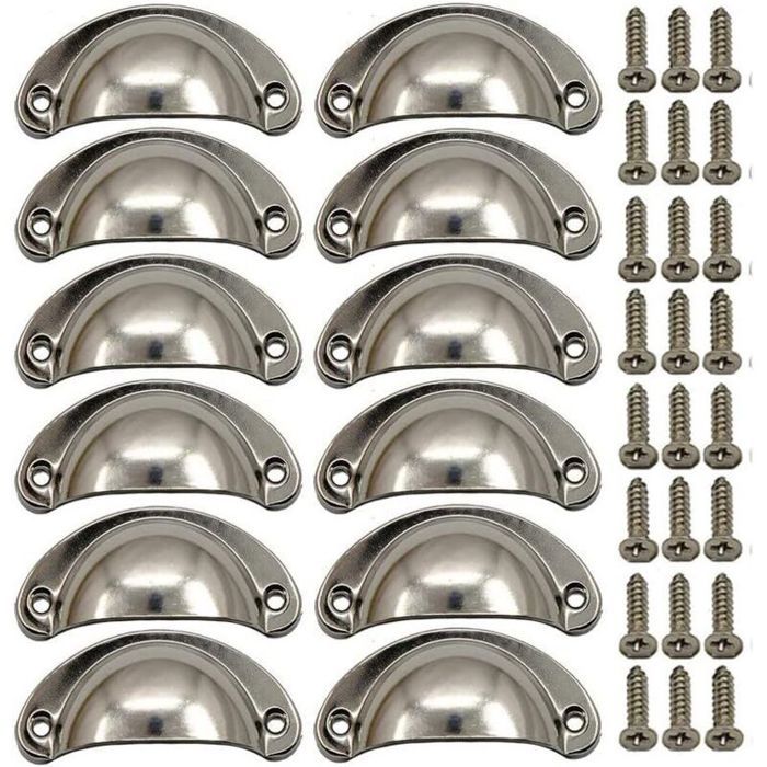 12 × Poignée de Coquille Vintage pour Tiroir Armoire Meuble CuisineAlliage Fer-nickel Demi Lune Bouton de Meuble Bouton de Porte de