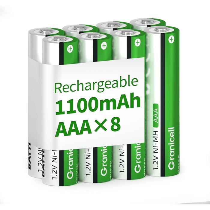 Lot de 8 piles rechargeables AAA 1100 mAh haute capacité 1500 cycles 1 2 V NiMH faible auto-décharge AAA