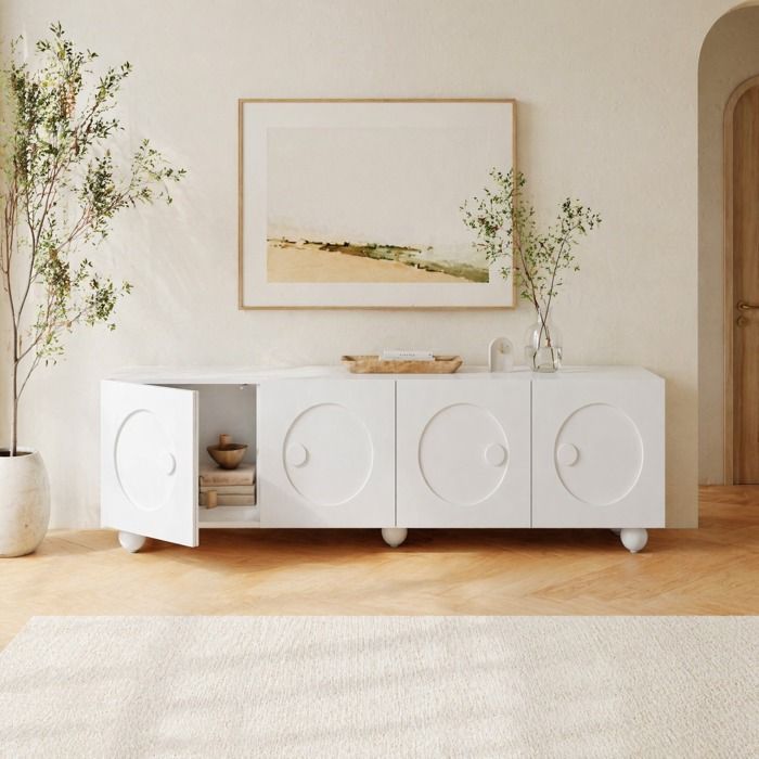 Meuble TV blanc - TV stand - 180 5 x 38 x 50 cm - rangement fermé - MDF et panneaux de particules