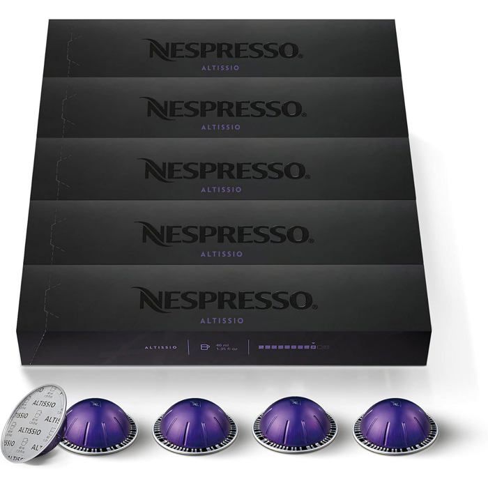 Nespresso Vertuo Altissio 50 capsules Intensité 9 espresso 40ml Arabica Robusta torréfaction foncée 5x10