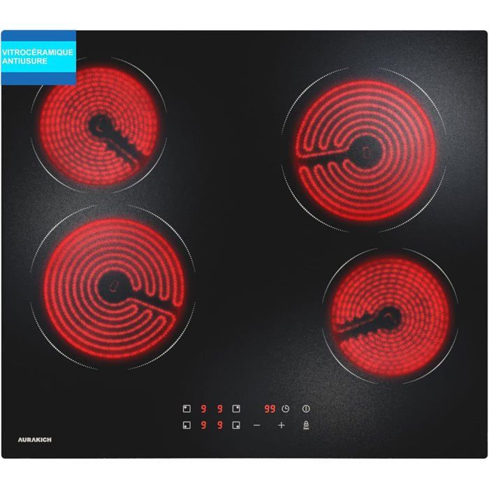 Plaque Vitrocéramique 4 Feux Encastrable 60Cm–Plaque De Cuisson Electrique 6000WVerre Vitrocéramique Antiusure Et Garantie 2 Ans