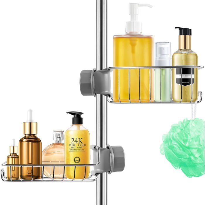 Étagère de douche sans perçage lot de 2 - inox SUS304 anti-rouille barre 18-27 mm porte-savon et rangement salle de bain