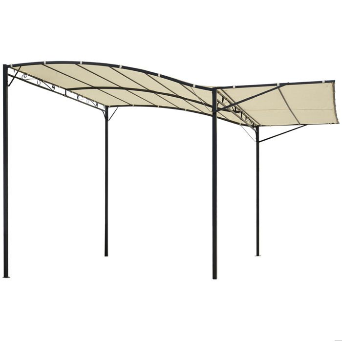 Pergola adossée 3 x 25 m en acier avec auvent rabattable toile polyester protection UV crème et noir