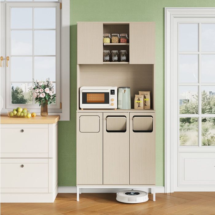 MEUBLIV Armoire de cuisine 80 x 35 x 181 cm meuble poubelle 3 portes avec niche micro-ondes MDF blanc