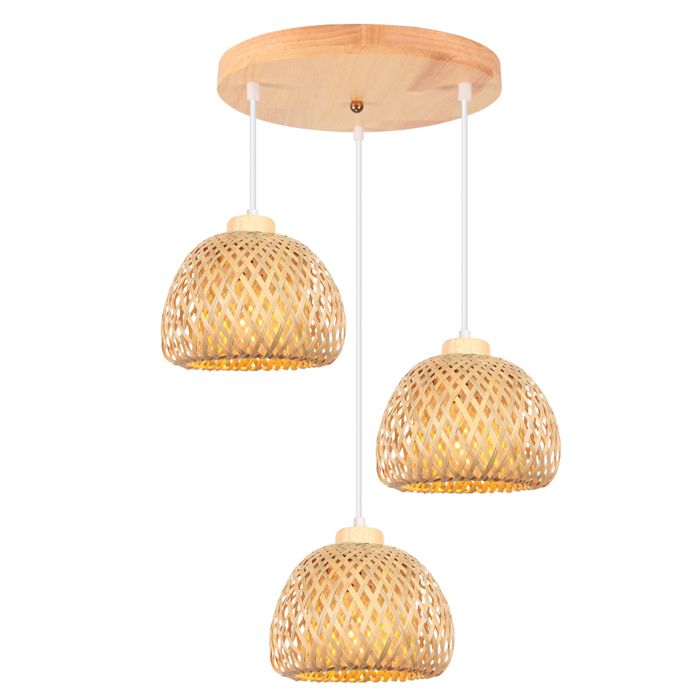 iDEGU 3lampes Suspensioon Luminaire Industriel Lustre Moderne Abat-jour en Bambou E27 Lampe de Plafond Style Bohème pour Salon