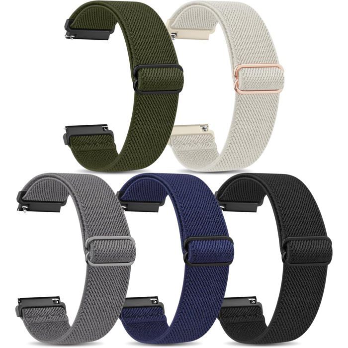 Bracelets de montre connectée - Lot de 5 pièces - 20 mm - Dégagement rapide - Nylon - Unisexe - Noir