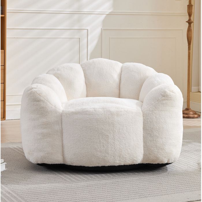Fauteuil lounge lotus AESVAR 1 place en peluche blanche sans montage 111 x 101 x 68 cm
