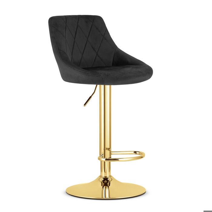 Tabouret de bar pivotant Kast en velours noir et or - Réf. VK8681847462699