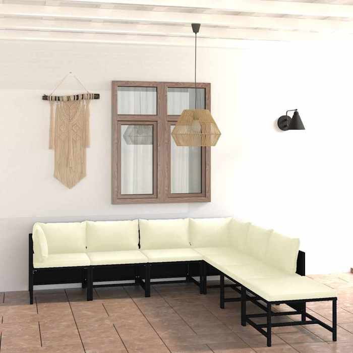 Noir Salon de jardin 7 pcs avec coussins Résine tressée Noir - Meuble de balcon LV49951