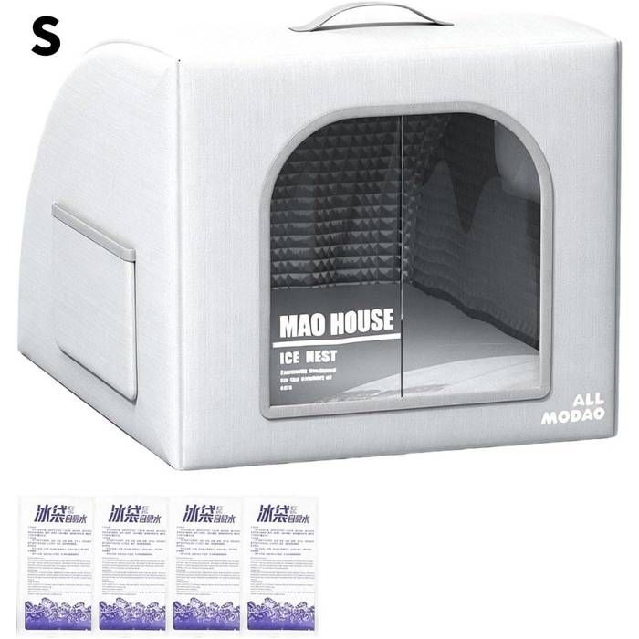 Niche rafraîchissante pour chatNiche portable pliable et résistante aux intempéries–Avec 4 blocs de glace réutilisables–40x35x35cm