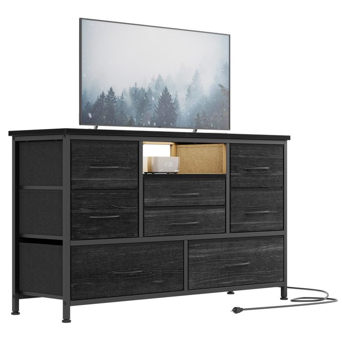 Meuble TV 120x36x75cm – 8 tiroirs MDF résistant LED 22 modes – meuble multimédia gaming – Noir