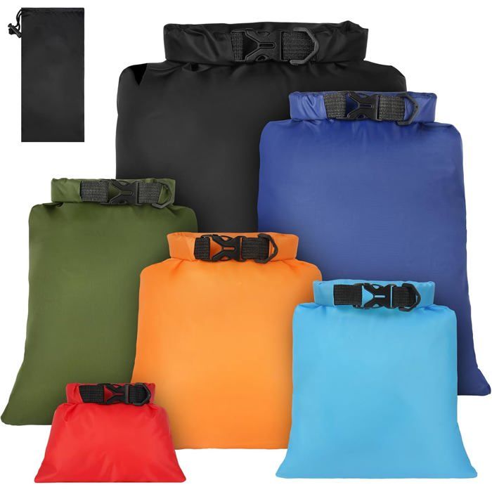 6 Pcs Sac Étanche Léger Waterproof Sac 1.5/2.5/3/3.5/5/8L Coloré Sec Sacs Etanches Ensemble de Sacs Séchés Étanches pour Kayak