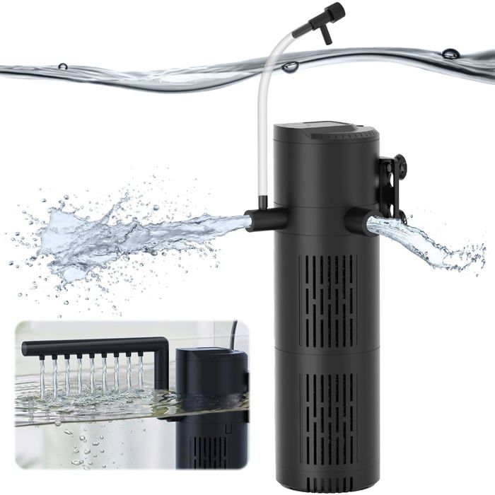 Filtre Interne Aquarium 75 a 230 L Pompe Submersible Silencieuse avec Filtration Aeration Effet Pluie et Double Sortie