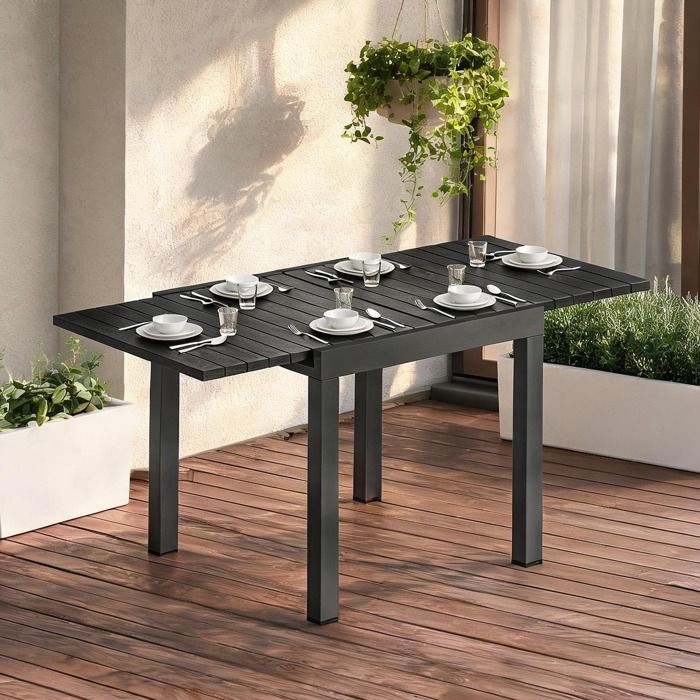 Ensemble Table Chaise De Jardin en aluminium Noir 160 x 80 x 75 cm - Noir Aluminium 160 x 80 x 75 cm Ref QVYO0H