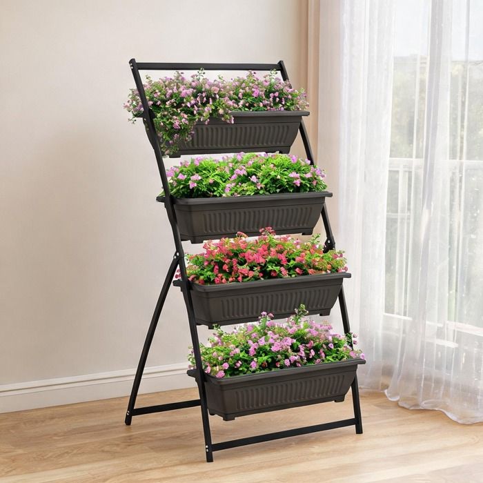 Étagère à plantes 4 niveaux en acier marron avec 4 bacs et drainage hauteur 162 cm - Marron Acier 79 x 76 x 162 cm Ref 2R8MNX