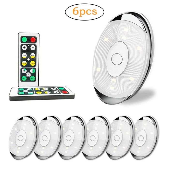 Lampe LED ronde sans fil à piles avec télécommande pour armoire