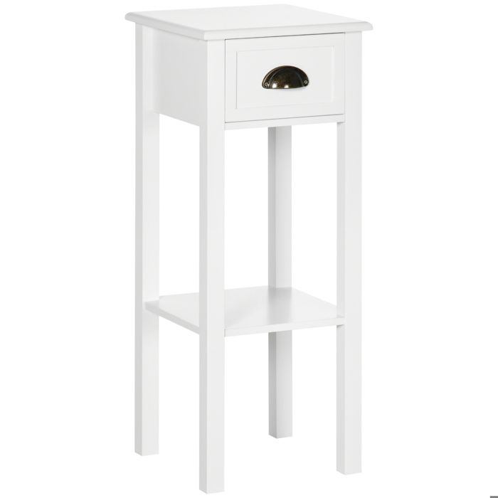 Table dappoint/table de chevet avec tiroir et étagère de rangement style moderne pour salon/chambre 30 x 30 x 75 cm blanche