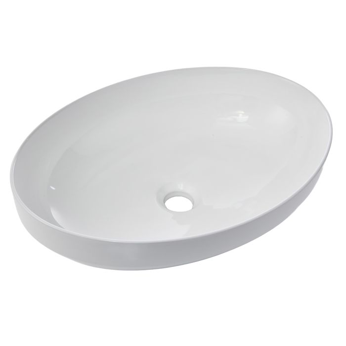 JoyGarden Lavabo vasque ovale céramique blanc bord mince sans trou de robinet avec trop-plein pour salle bain Oval 5036A321