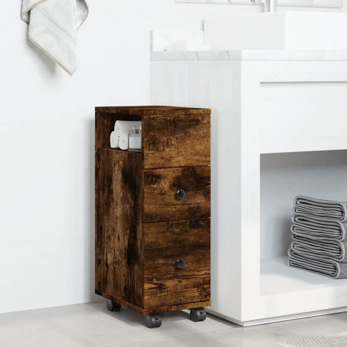 VIDAXL Cabinet de salle de bain Meuble étroit de salle de bain à roulettes - chêne fumé Conception pratique 20142