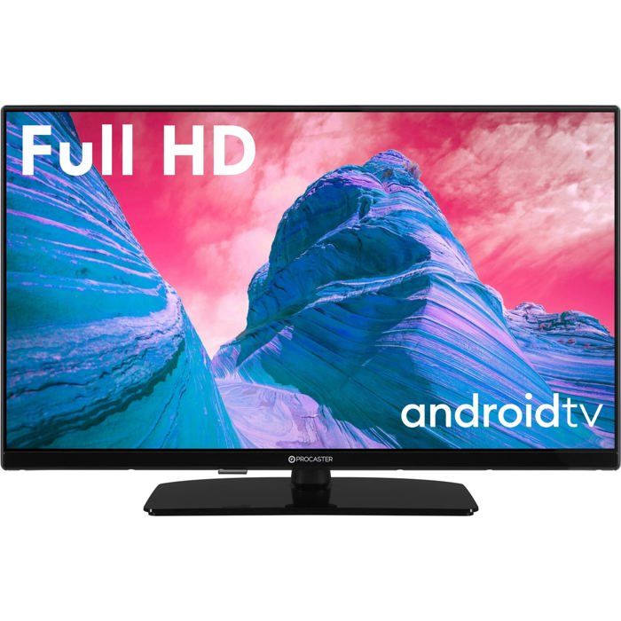 Téléviseur noir 32 ProCaster Full HD 1080p Android 11 Smart TV Commande vocale Bluetooth Wi Fi intégré
