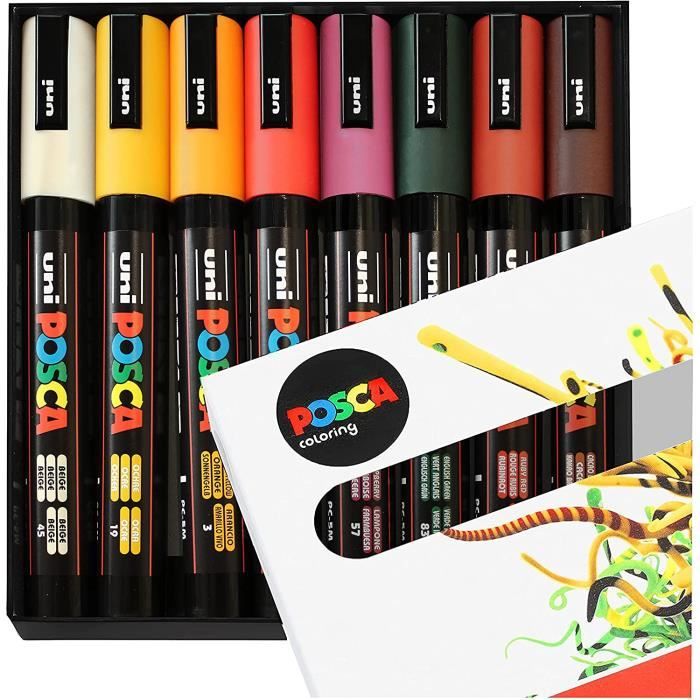 Uni Posca PC-5M Lot de 8 marqueurs peinture 1,8 à 2,5 mm Couleurs  automnales dans une boîte cadeau[207] - Cdiscount Beaux-Arts et Loisirs  créatifs