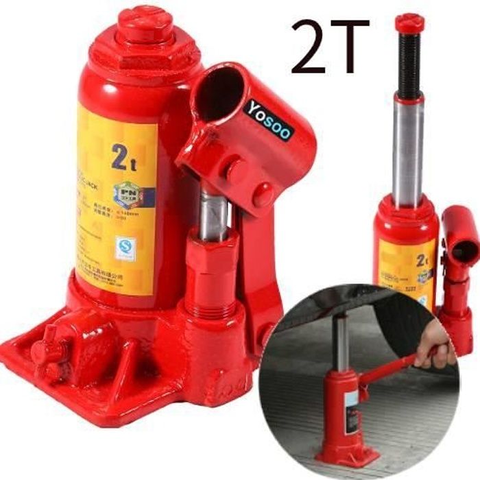 Cric Bouteille Hydraulique 2 Tonnes - Outil De Levage Pour Voiture, Fourgon