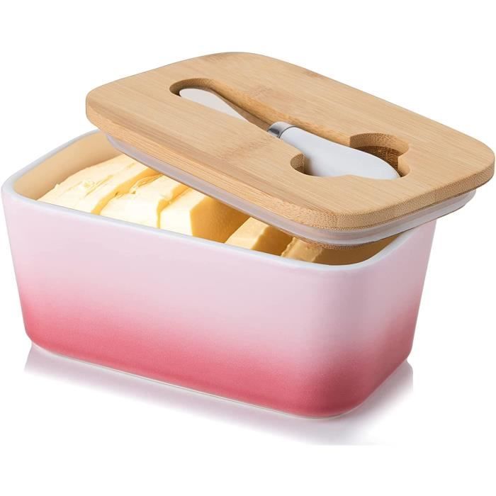 Beurrier En Porcelaine Candiicap Rose Mat Avec Couvercle Bois Et Couteau - Étanchéité Silicone