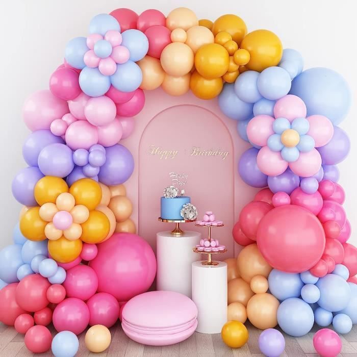 Kit D'Arche De Ballons Marguerites - Guirlande De Ballons Groovy - Bleu  Pastel, Violet, Rose, Jaune Citron, Nude - Rétro - R[u5564] - Cdiscount  Maison