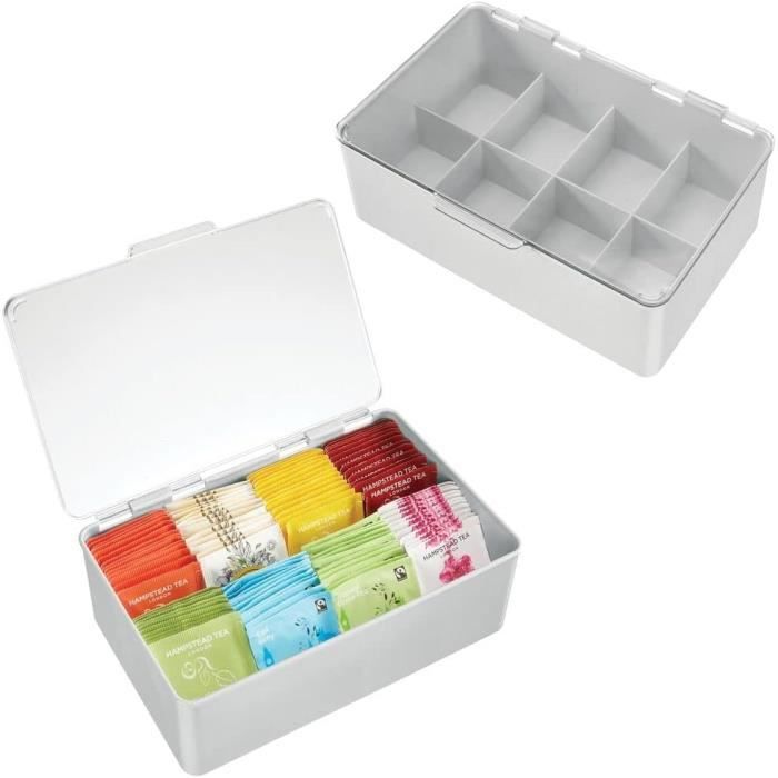 Boîte à Thé Transparente Avec Compartiments - 8 Cases Amovibles Pour Sachets De Thé, Café Et épices - Rangement Pratique Pour La Cuisine Et Le Bureau