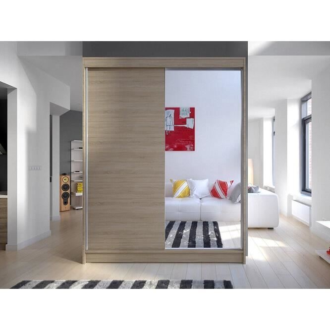Armoire - Atlanta 140 - Sonoma chêne - Portes coulissantes - Miroir - 150x200x58cm