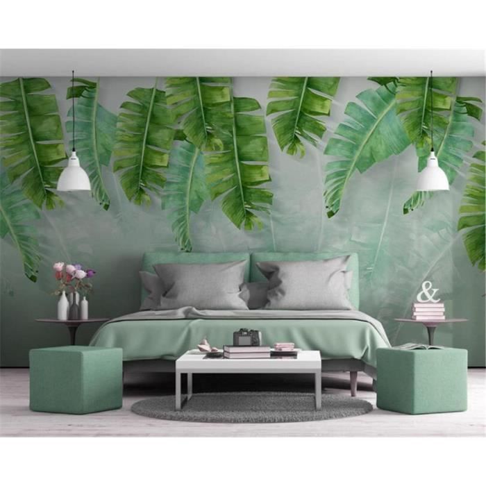 Fond D'Écran 3D Mural Vert Plantes Feuilles Motifs Papier Peint Intissé ...