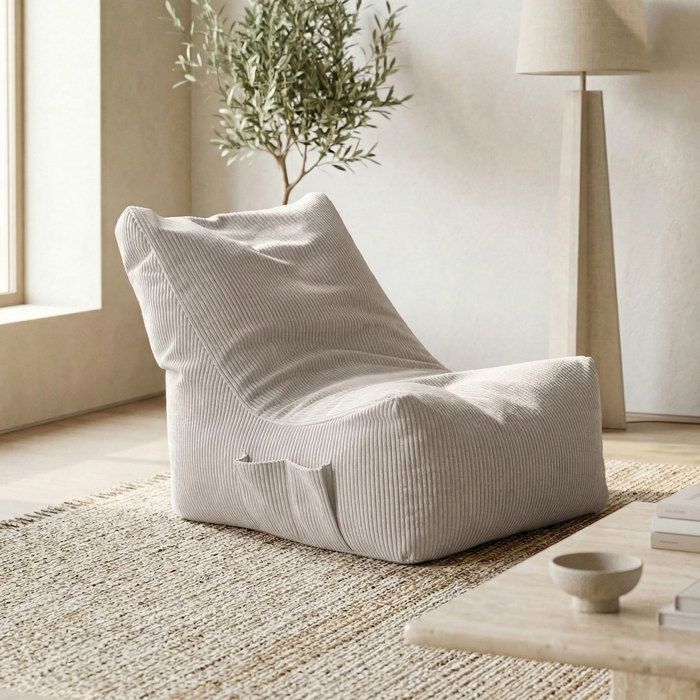 Pouf relax 76x97x90 cm en velours côtelé beige