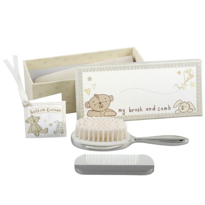 Coffret Cadeau Naissance Bebe Brosse Peigne Neuf Dans Boite Button Corner Cdiscount Pret A Porter