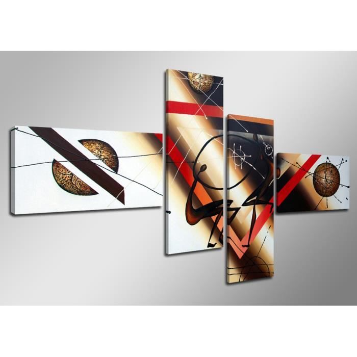 Grand Tableau Déco Moderne 4 Parties - Toile Abstraite Contemporaine 160 X 70 Cm