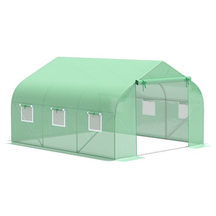 Serre tunnel de jardin 3,5 x 3 x 2 m - OUTSUNNY - Grande taille - 6 fenêtres - Vert