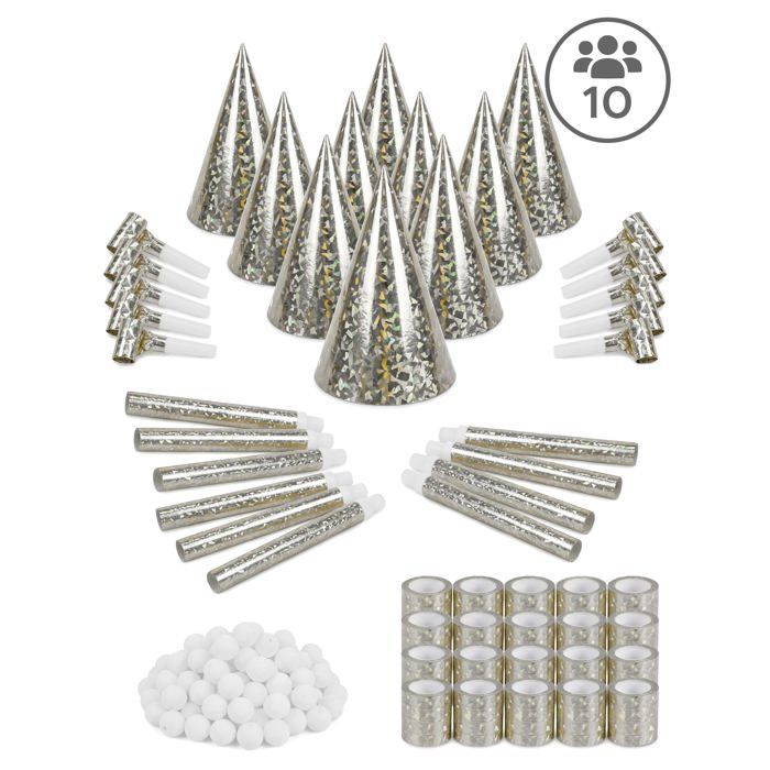 Kit cotillons argentés 10 personnes - Argent