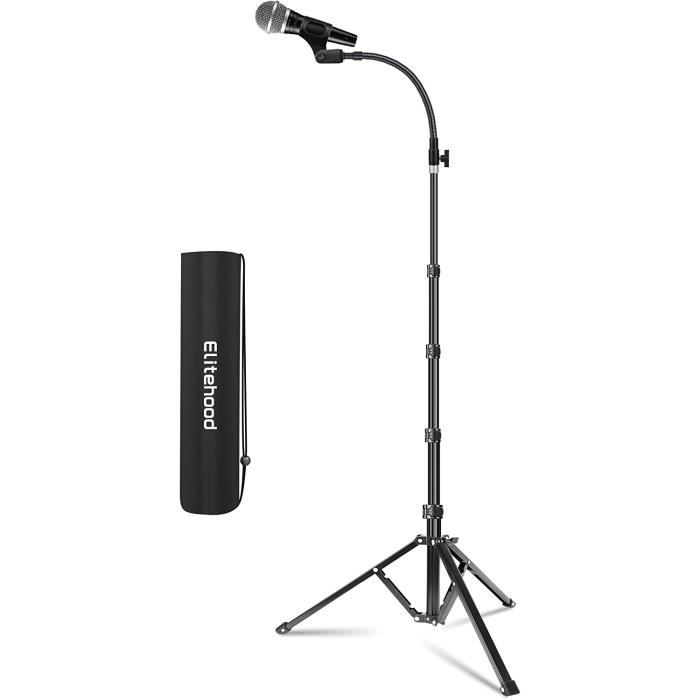 Trépied de microphone Modèle de plancher de perche Hauteur réglable Léger  Robuste Pliable pour micro filaire sans fil Live Voice Stage Performance  avec supports de clip de micro Noir