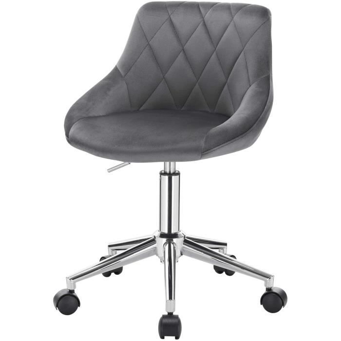 eugad 1 x tabouret de bureau à roulette - pivotant - réglable - chaise de bureau en velours gris foncé
