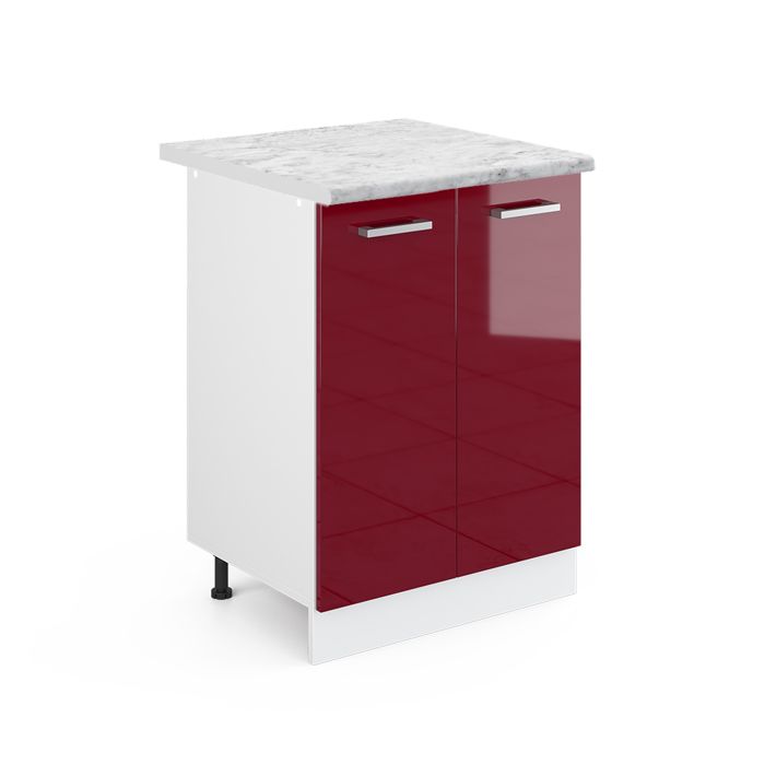 Meuble bas de cuisine R-Line 60cm PT Marbre Rouge brillant/Blanc Vicco 30474