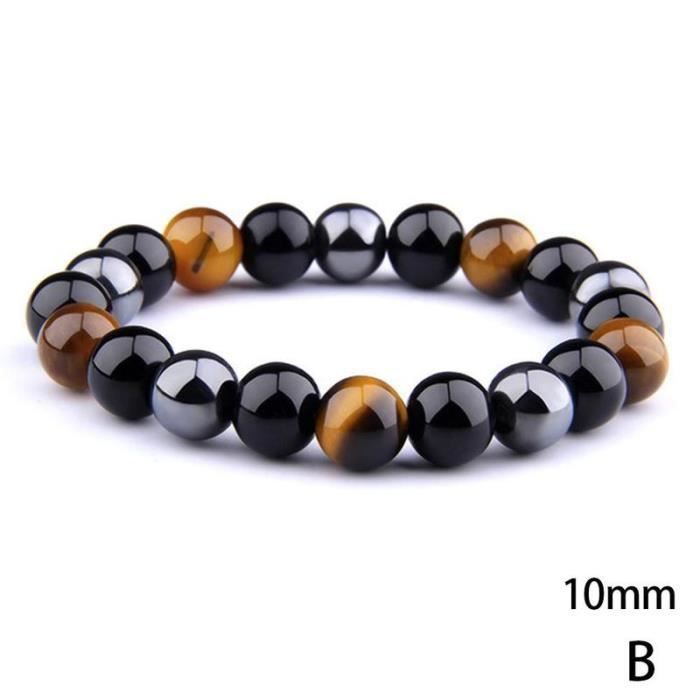 Bracelet - B - Œil de tigre - Hématite - Obsidienne noire - Triple Protection