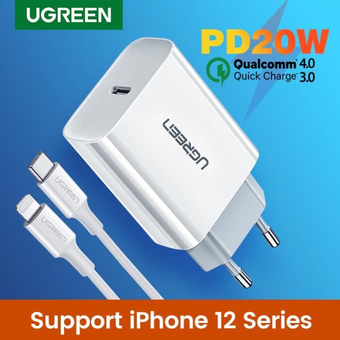 UGREEN PD Chargeur USB C 18W Power Delivery 3.0 USB Type C Chargeur Rapide Supporte Quick Charge 4.0 3.0 2.0 Compatible avec iPhone X XS Max XR 8 Plus iPad Pro 2018 Samsung S10 S9 S8 Huawei P30 P20 